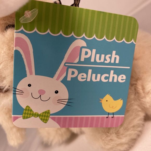 6" Cream Colored Baby Bunny Black and Cream Check Bow Stuffed Animal - Picture 10 of 12